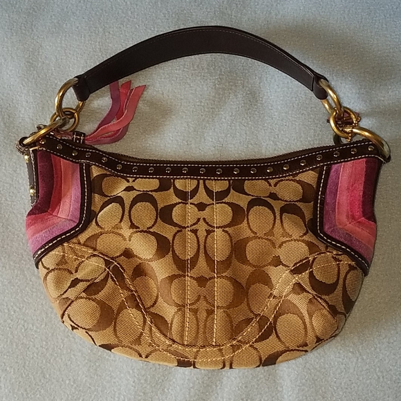 COPY - Tan/brown Coach Purse with Pink/purple Accents - Picture 1 of 5